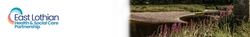 East Lothian Health and Social Care Partnership logo with image of a river bed